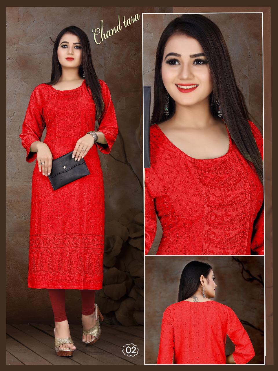 Aagya Chand Tara Regular Wear Rayon Designer Kurti Collection